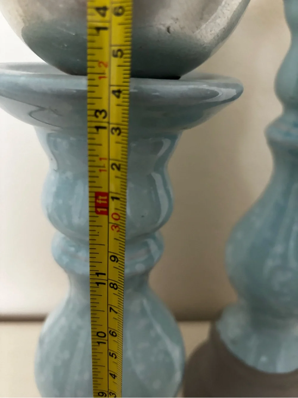 Pier 1 Aqua Ceramic Candlestick Holder. 13.5”